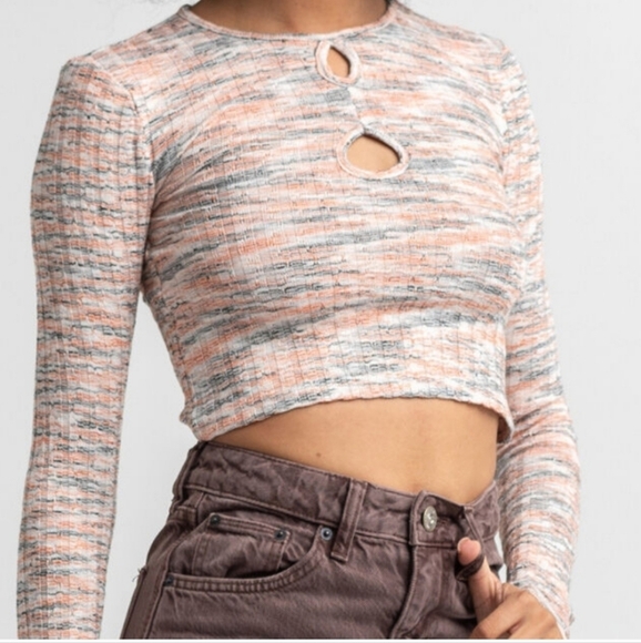 BDG Stylish Multicolor Long Sleeve Crop Top Size Large - Picture 1 of 8